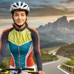 Mujer con maillot de manga larga por la montaña
