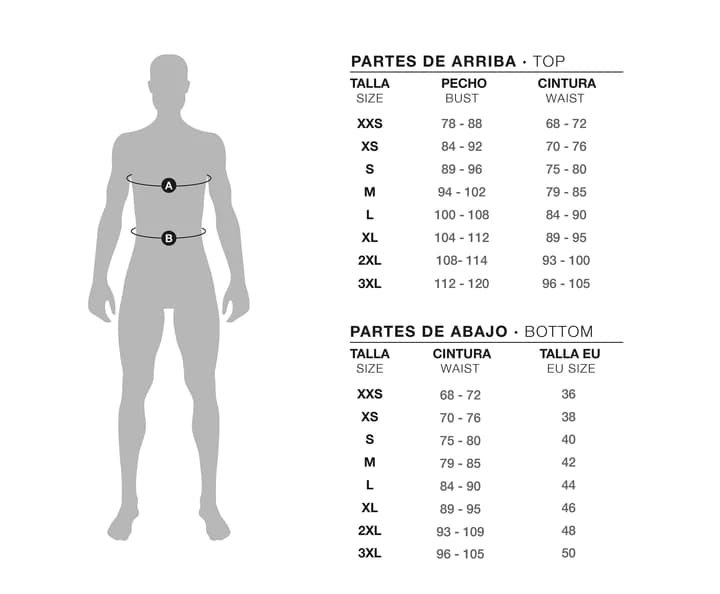 Tabla de medidas para maillot de ciclismo masculino