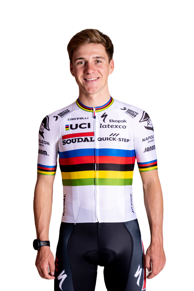 Remco Evenepoel con el maillot de Campeón del Mundo Santin - png